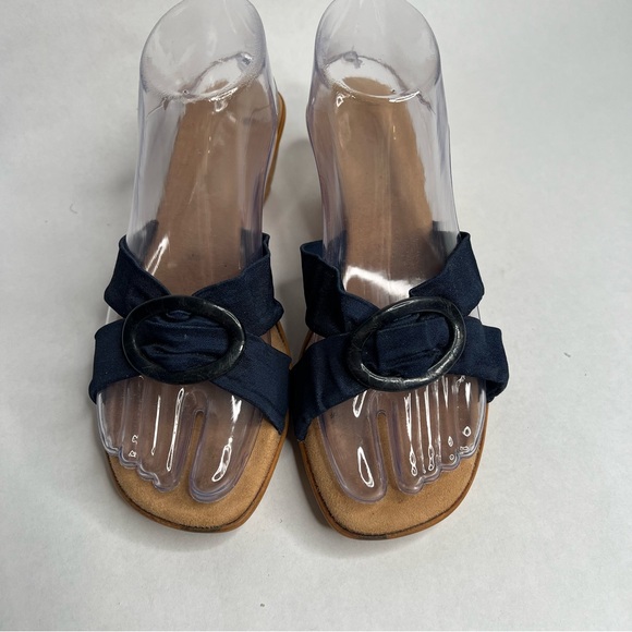 Italian Shoemakers Shoes - Vintage ITALIAN SHOEMAKERS Navy Blue Fabric Open Toe Wedge Sandals Sz 8